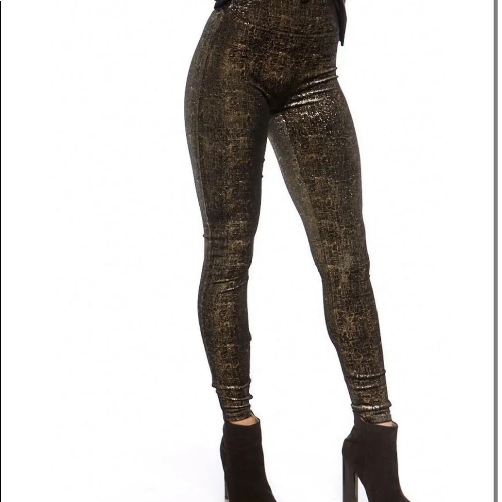 Spanx gold and black velvet leggings M